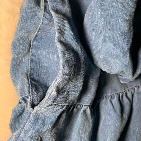 Sz XS Old Navy Peasant Jean Chambray Puffy Sleeve Drawstring Chest Dress - Picture 6 of 8